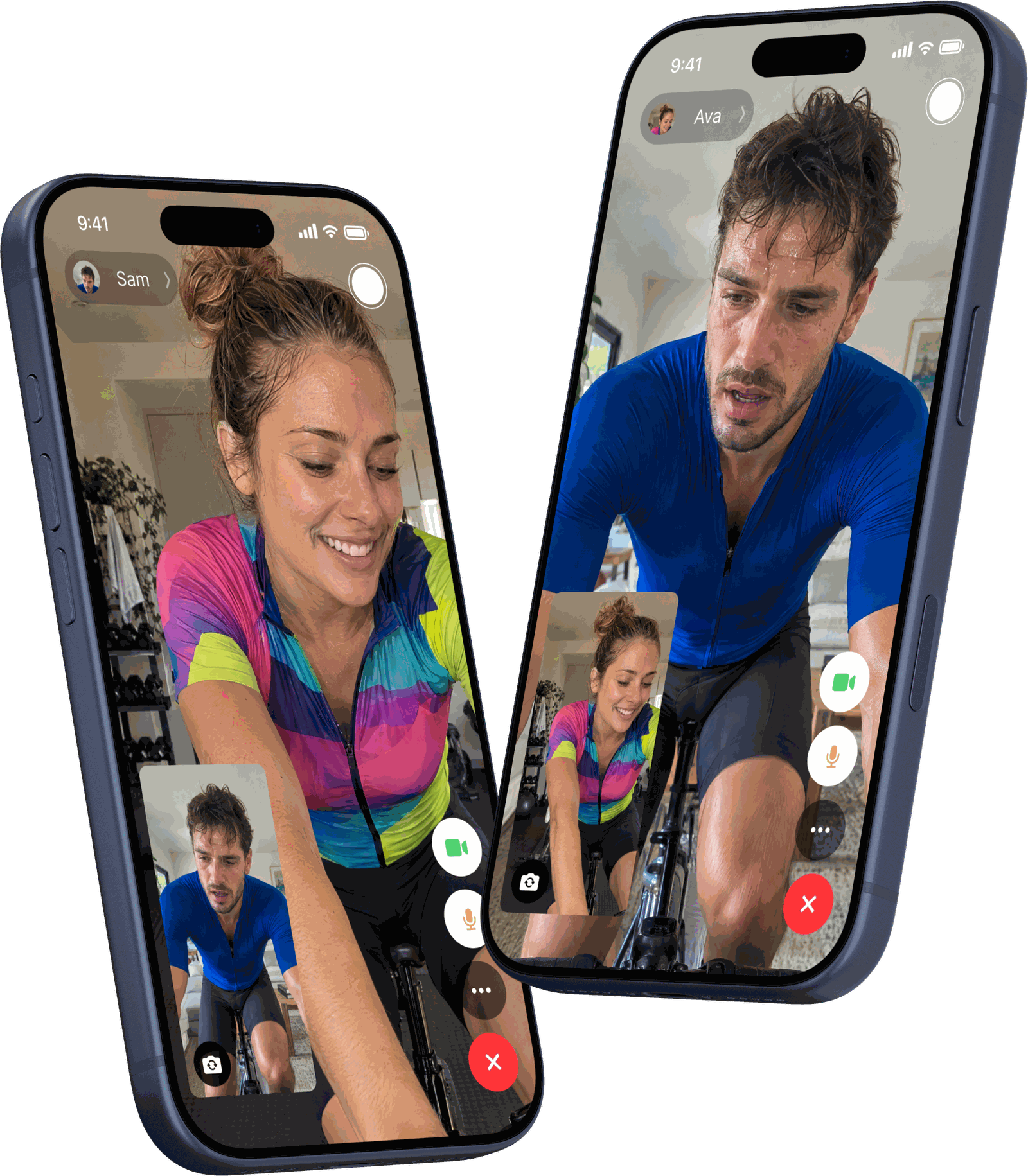 Two phones on an Indore group ride, each rider on the other’s screen.